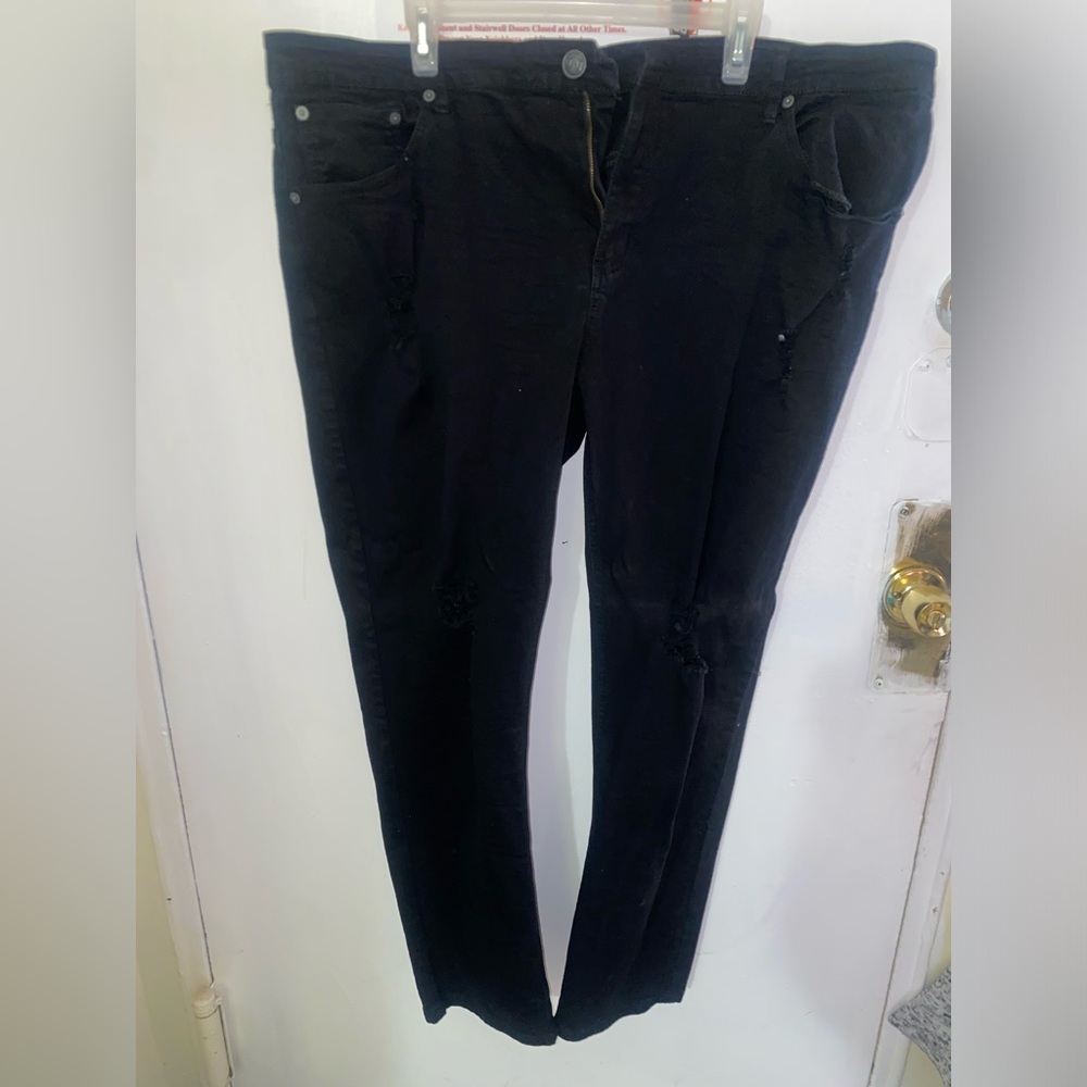Men’s Black Ripped Jeans Slim Straight 44 30